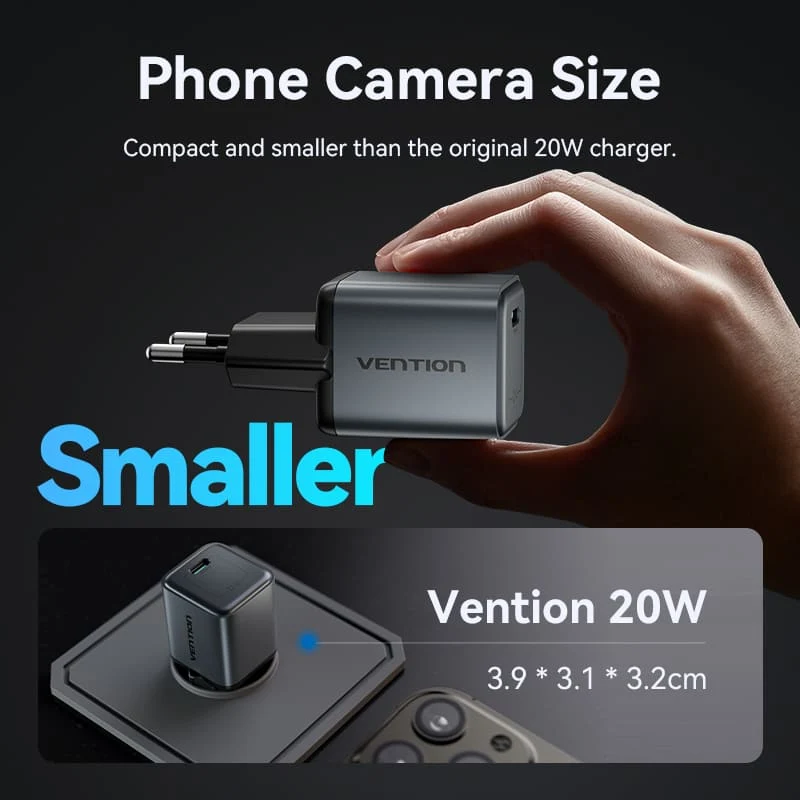 Vention 1-Port USB-C GaN Charger 20W EU-Plug - Image 5