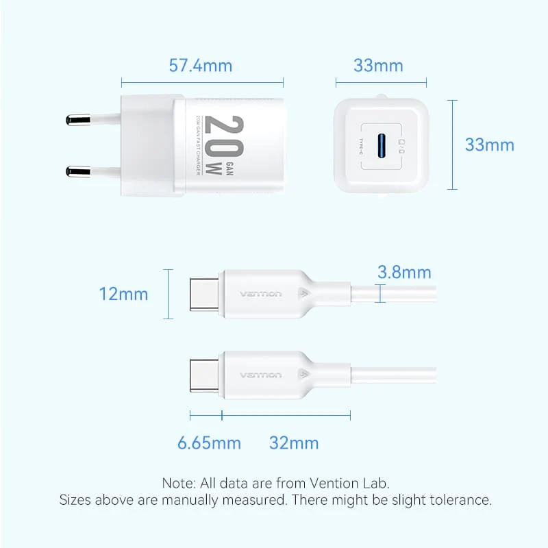 Vention 1-Port USB-C GaN Charger 20W with USB-C to USB-C Cable 1M EU-Plug - Image 13