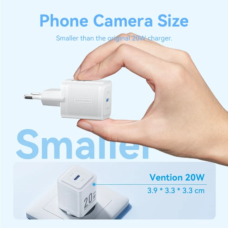 Vention 1-Port USB-C GaN Charger 20W with USB-C to USB-C Cable 1M EU-Plug - Image 7