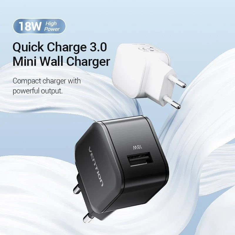 Vention 1-Port USB Wall Charger (18W) EU-Plug Black - Image 3