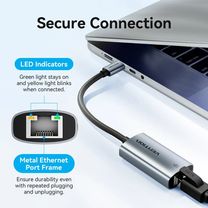 Vention USB-C to Gigabit Ethernet Adapter 0.15M Gray Aluminum Alloy Type - Image 11