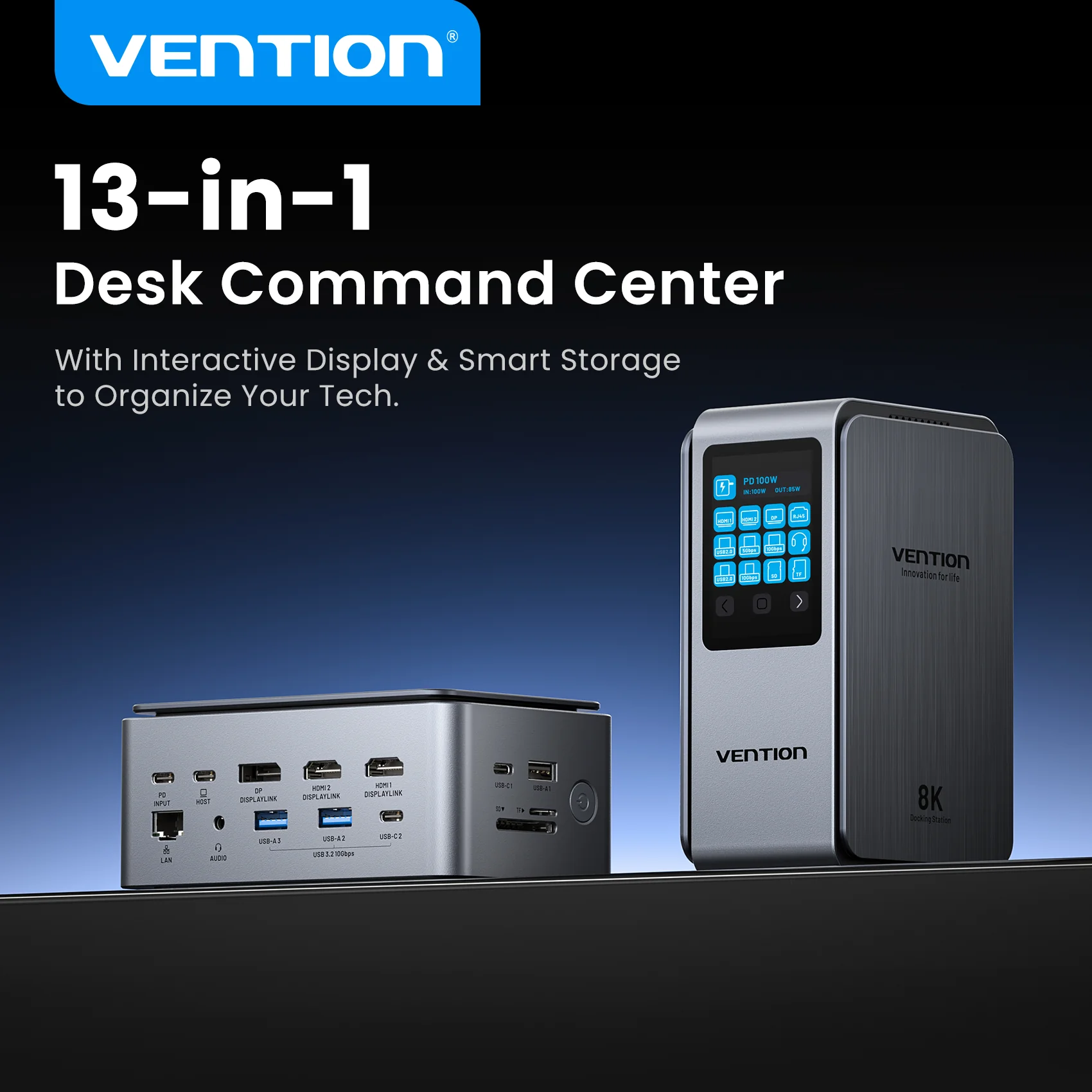 13-in-1 USB-C 8K Vertical Docking Station with Digital Display - Image 2