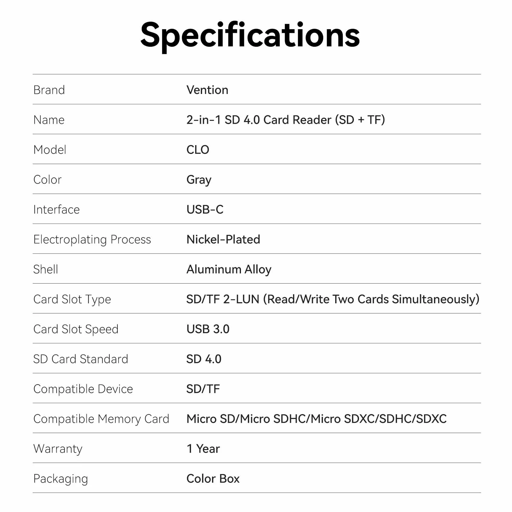 Vention 2-in-1 SD 4.0 Card Reader (SD + TF) - Image 12