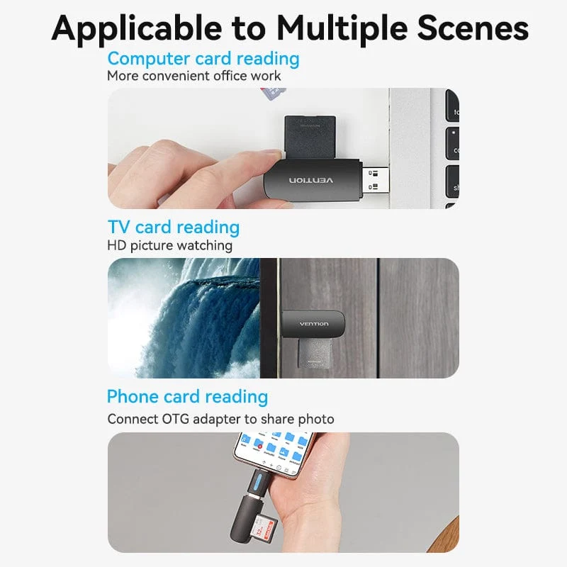 Vention 2-in-1 USB 2.0 A Card Reader(SD+TF) Black Single Drive Lette - Image 9