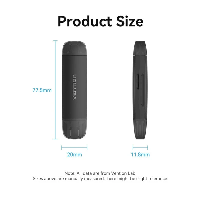 Vention 2-in-1 USB 3.0 A+C Card Reader(SD+TF) Black Dual Drive Letter - Image 12