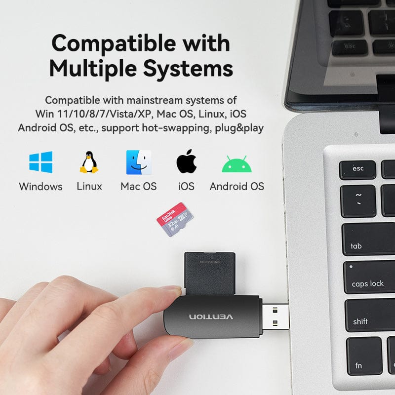 Vention 2-in-1 USB 3.0 A Card Reader(SD+TF) Black Single Drive Letter - Image 6