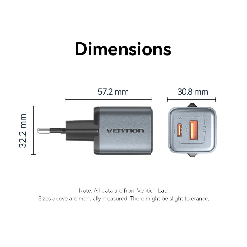 Vention 2-Port USB (C+A) GaN Charger (30W/18W) EU-Plug - Image 11