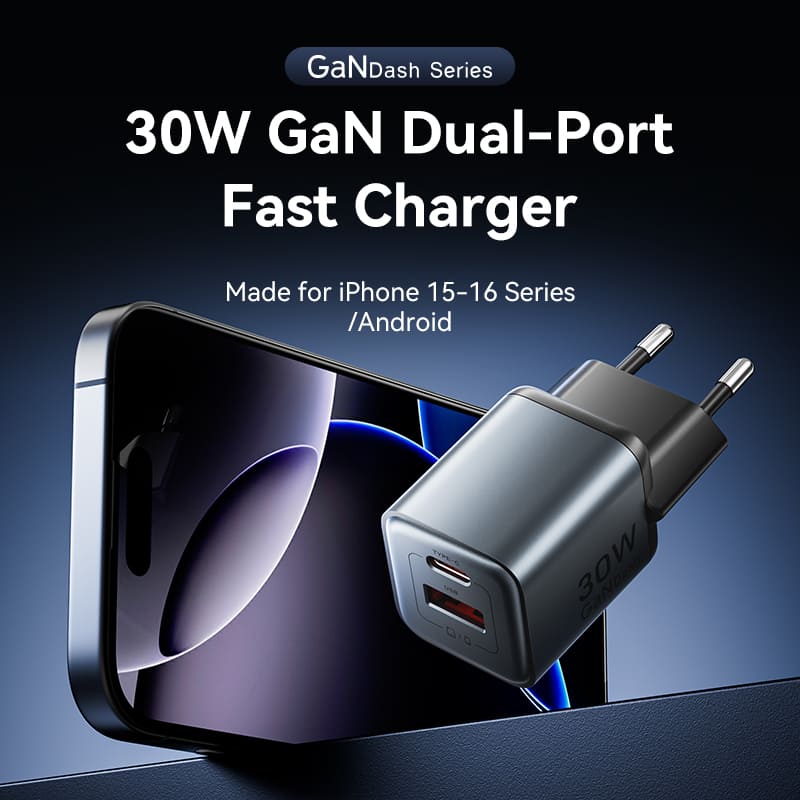 Vention 2-Port USB (C+A) GaN Charger (30W/18W) EU-Plug - Image 2
