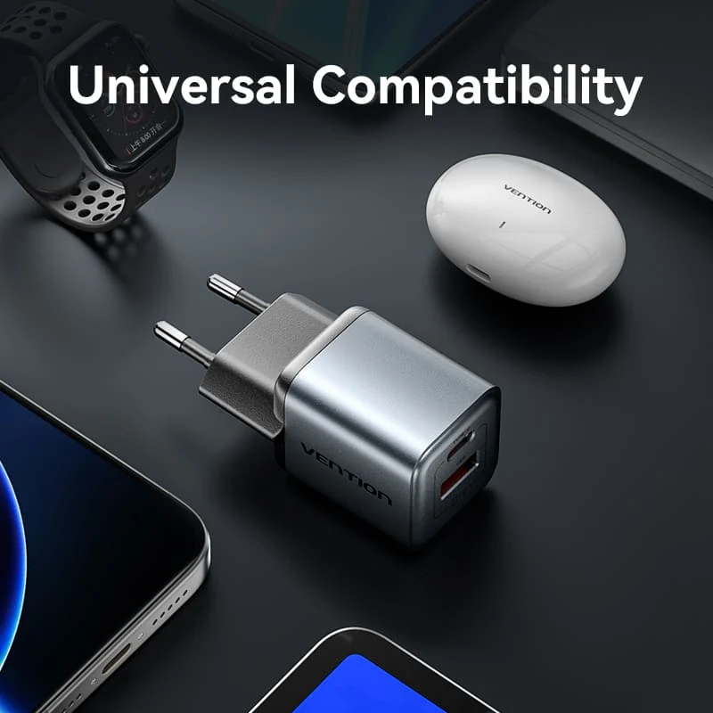 Vention 2-Port USB (C+A) GaN Charger (30W/18W) EU-Plug - Image 9