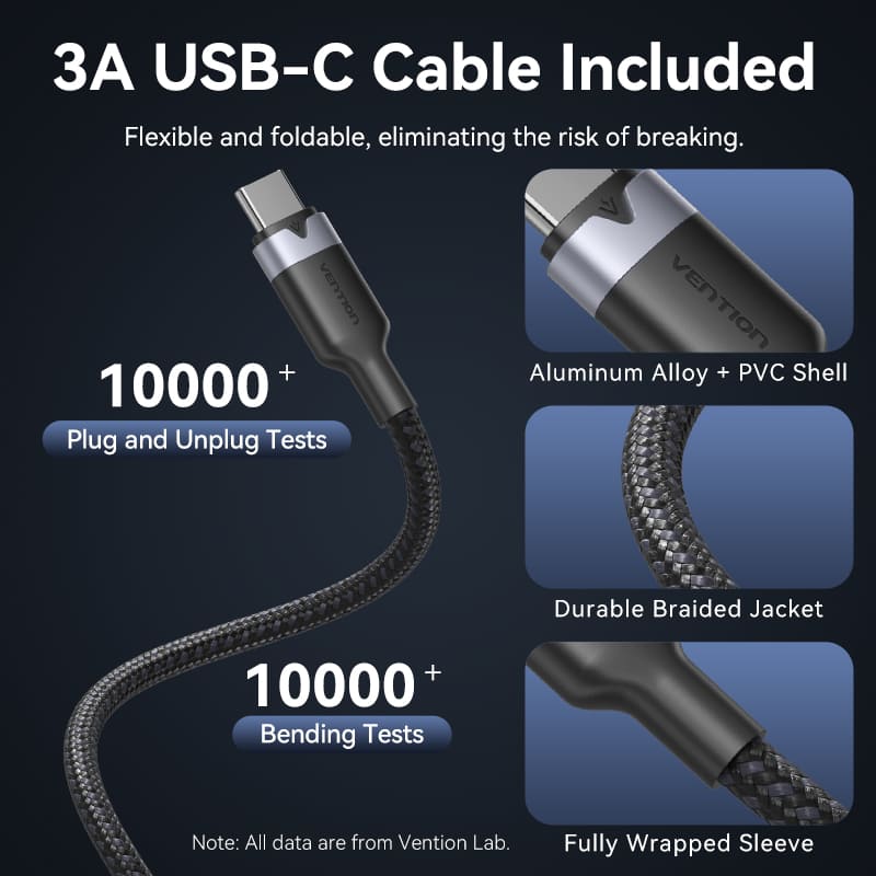 Vention 2-Port USB (C + A) GaN Charger (30W/18W) Gray with USB-C to USB-C Cable (1M) Black EU-Plug - Image 9