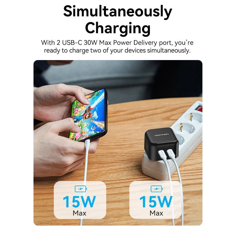 Vention 2-Port USB(C+C) GaN Charger (35W/35W) EU-Plug - Image 6