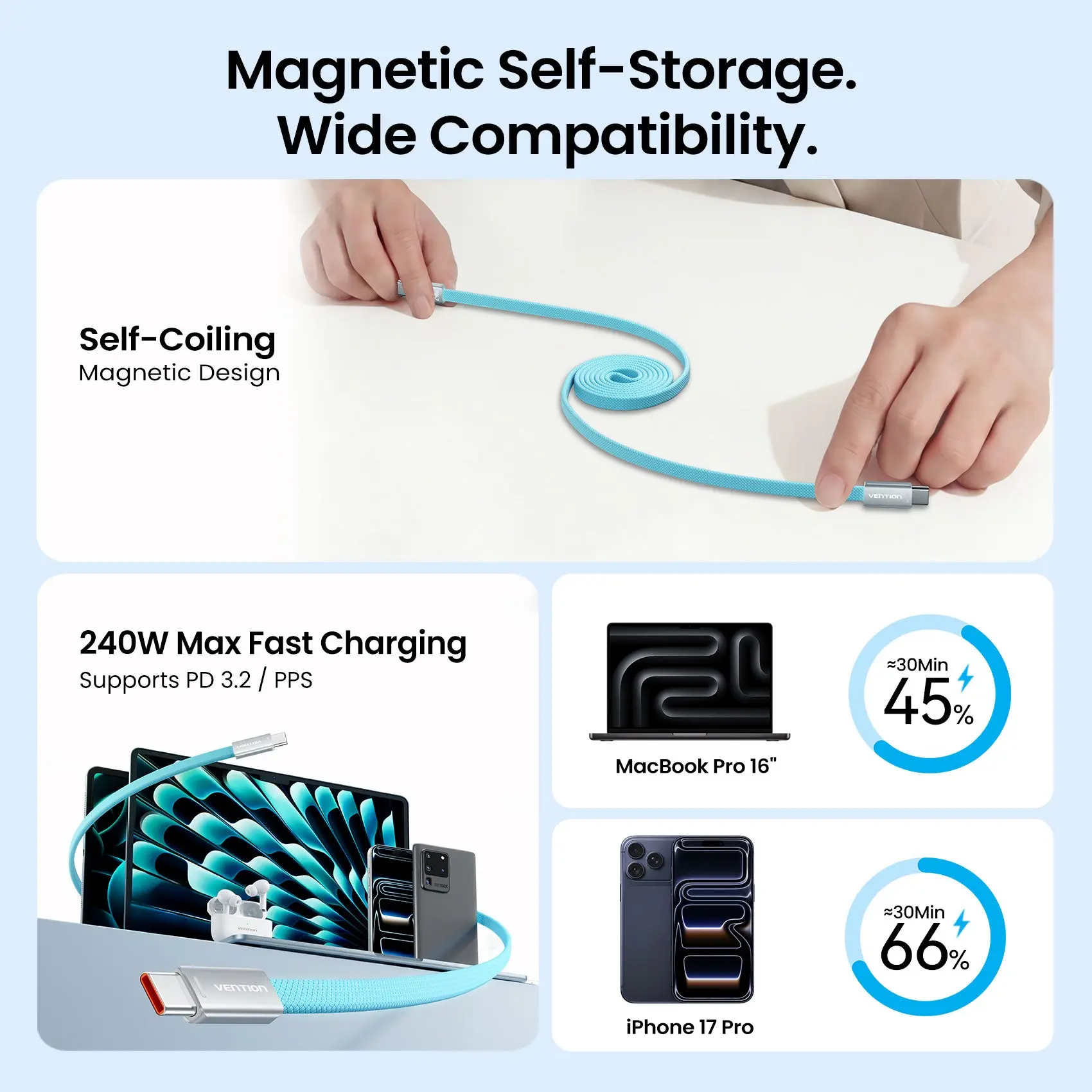 240W USB-C Slim Magnetic Fast Charging Cable - Image 3