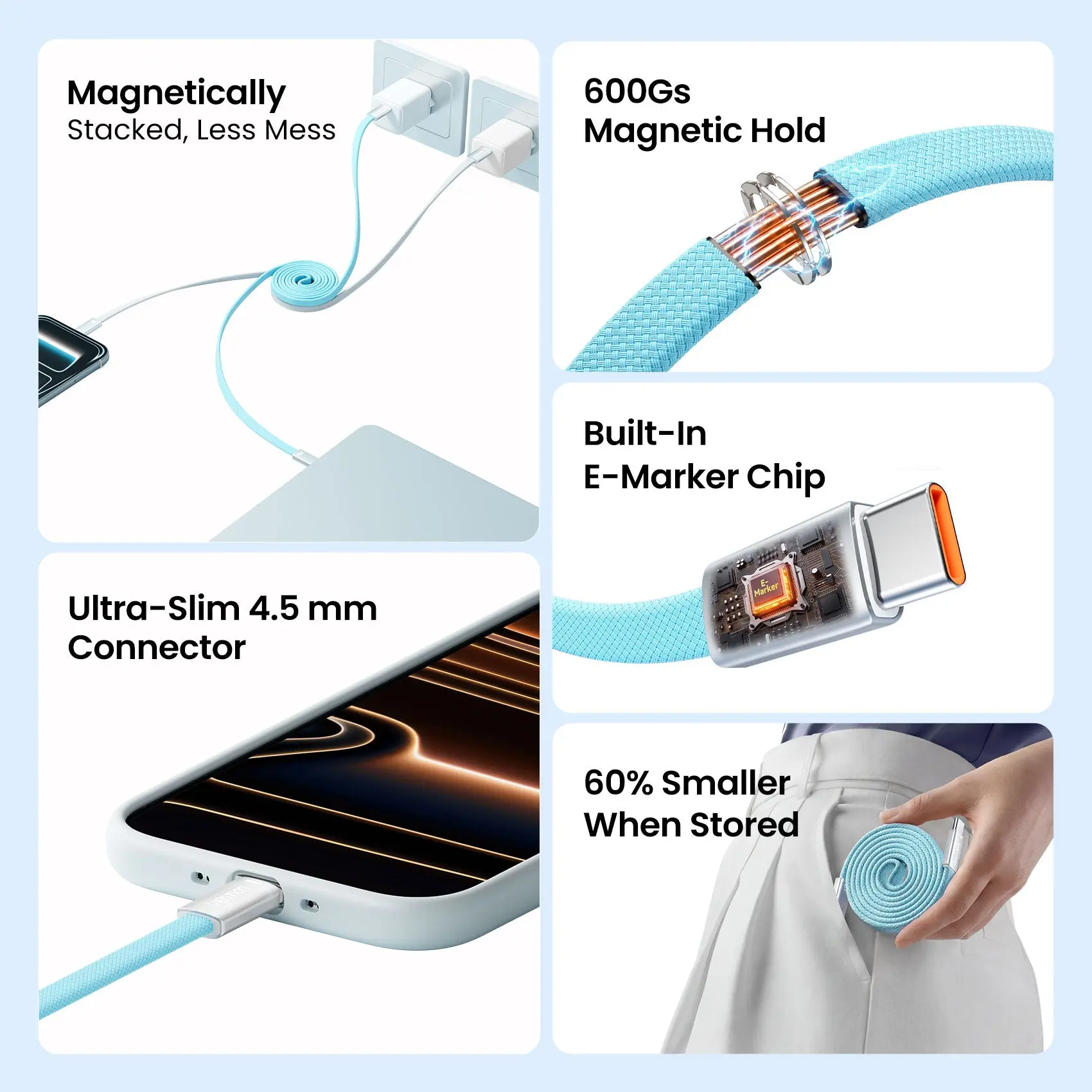 240W USB-C Slim Magnetic Fast Charging Cable - Image 4