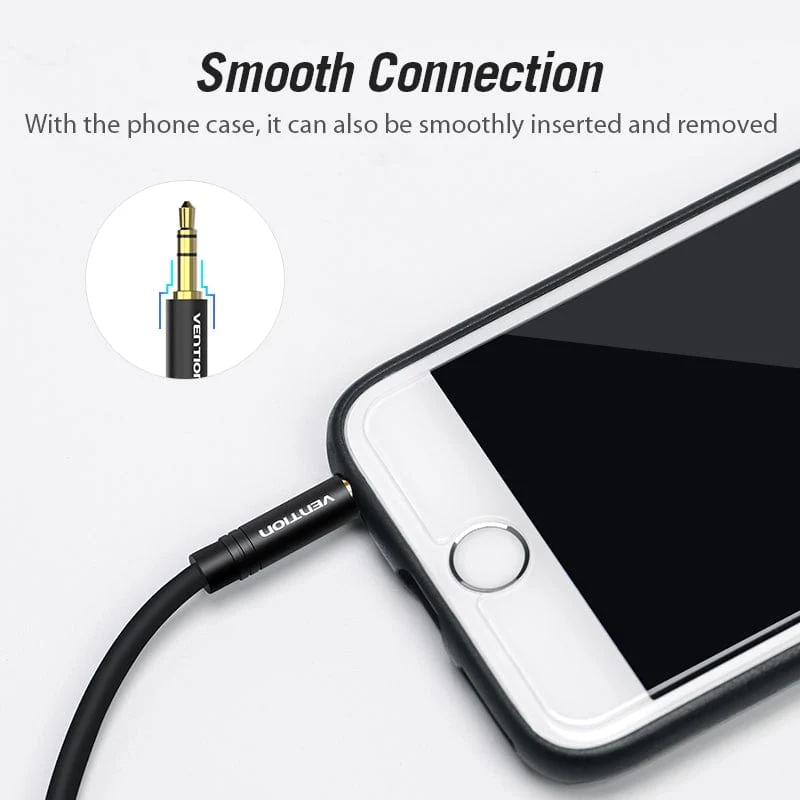 Vention 3.5mm Male to 90°Male Audio Cable Black Metal Type - Image 5
