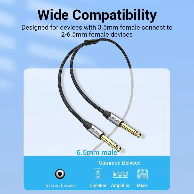 Vention 3.5mm to Double 6.5mm TRS Cable AUX Male Mono 6.5 Jack to Stereo 3.5 Jack Audio Cable for Mixer Amplifier 6.35 Adapter - Image 8
