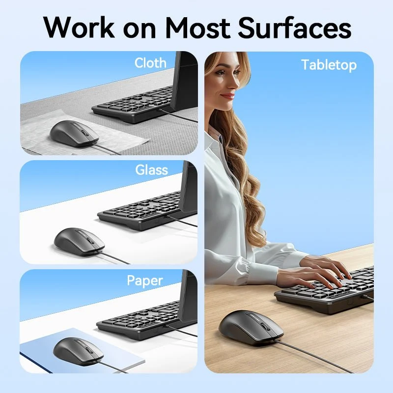 Vention 3-Button USB Wired Computer Mouse 1.5M Black - Image 9