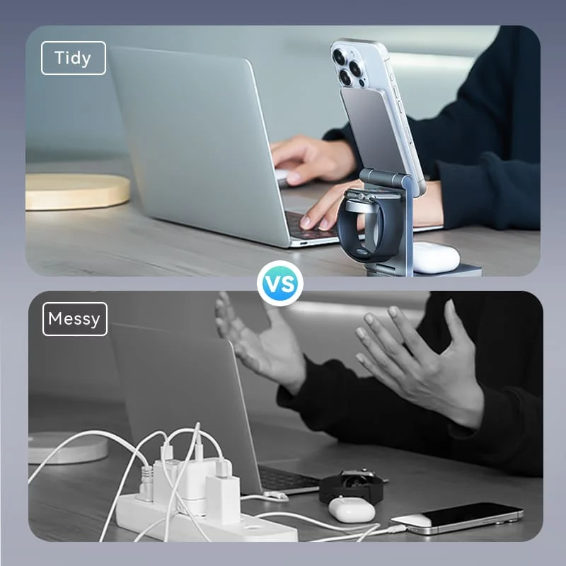 Vention 3‑in‑1 15W Wireless Charger Stand with MagSafe Gray - Image 4