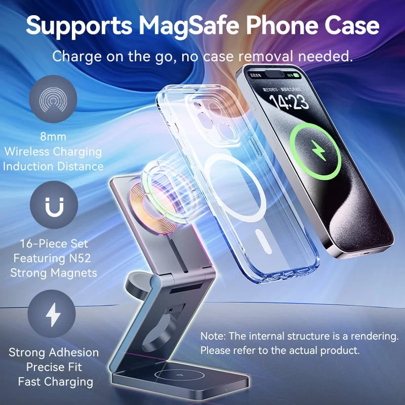 Vention 3‑in‑1 15W Wireless Charger Stand with MagSafe Gray - Image 7