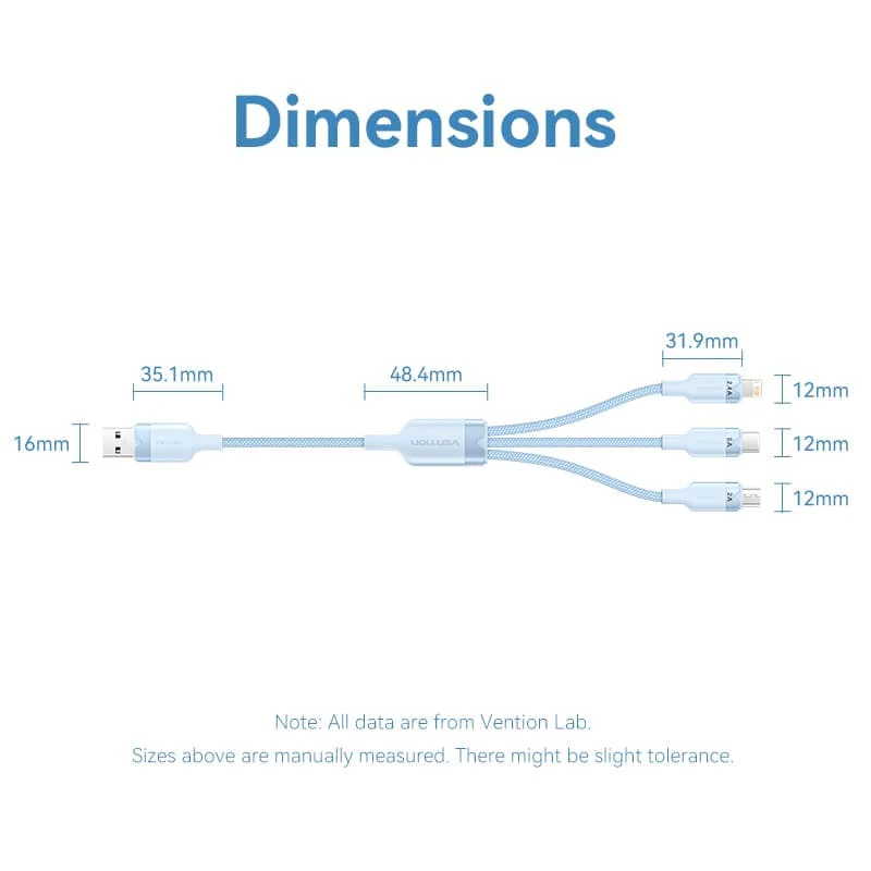 Vention USB 2.0 A Male to 3-in-1 USB-C & Lightning & Micro-B Male 6A Cable Aluminum Alloy Type - Image 16