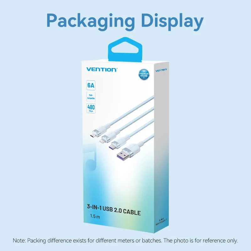 Vention USB 2.0 A Male to 3-in-1 USB-C & Lightning & Micro-B Male 6A Cable Aluminum Alloy Type - Image 17
