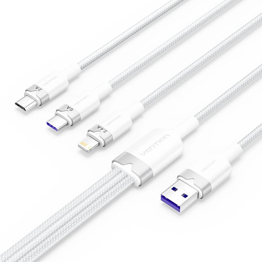 Vention USB 2.0 A Male to 3-in-1 USB-C & Lightning & Micro-B Male 6A Cable Aluminum Alloy Type - Image 3
