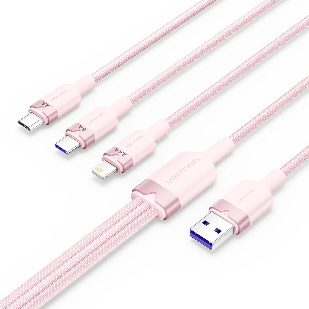 Vention USB 2.0 A Male to 3-in-1 USB-C & Lightning & Micro-B Male 6A Cable Aluminum Alloy Type - Image 4