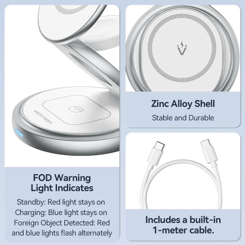 Vention 3-in-1 15W Wireless Charger Stand with MagSafe Silver - Image 10