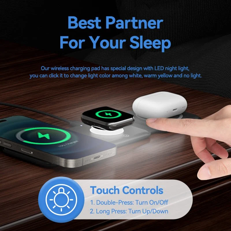 Vention 3-in-1 15W Wireless Charging Pad with MagSafe and LED Night Light Black - Image 10