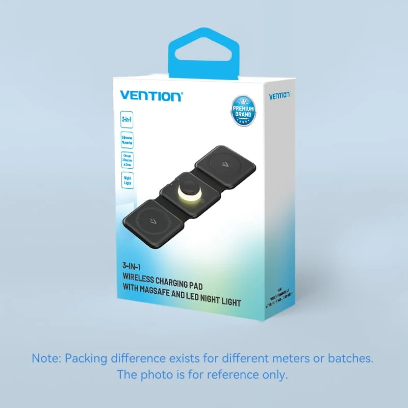 Vention 3-in-1 15W Wireless Charging Pad with MagSafe and LED Night Light Black - Image 14