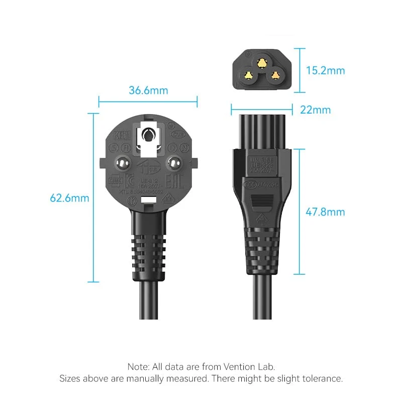3-Prong Power Cord 1.8M C5 Connector EU Plug - Image 10