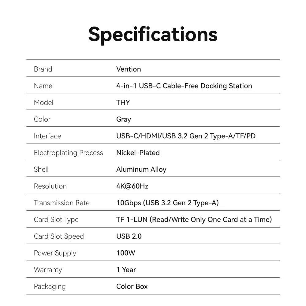 Vention 4-in-1 USB-C Cable-Free Docking Station - Image 18