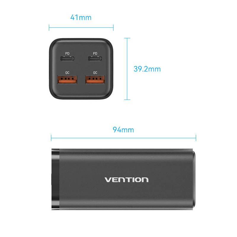 Vention 4-Port USB (C+C+A+A) GaN Charger (100W/100W/18W/18W) EU-Plug - Image 16