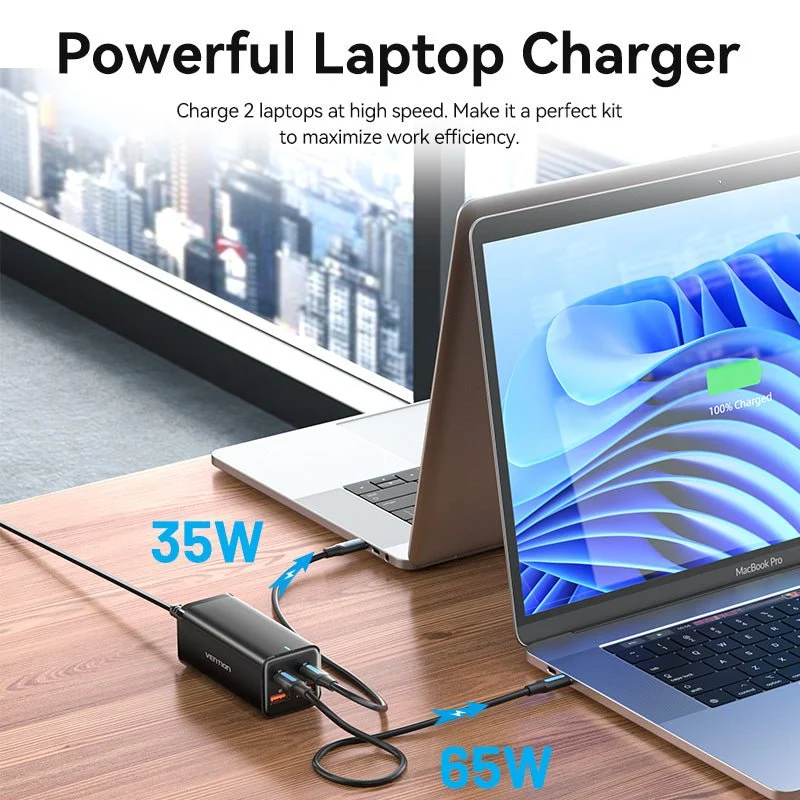 Vention 4-Port USB (C+C+A+A) GaN Charger (100W/100W/18W/18W) EU-Plug - Image 7