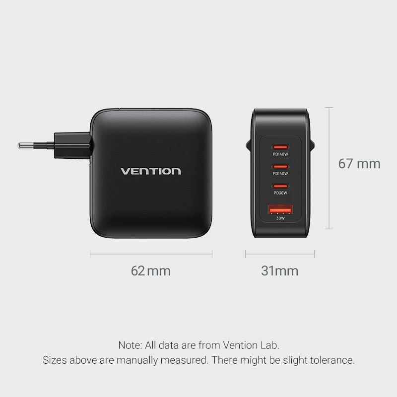 Vention 4-Port USB (C + C + C + A) GaN Charging Kit (140W/140W/30W/30W) EU-Plug - Image 15