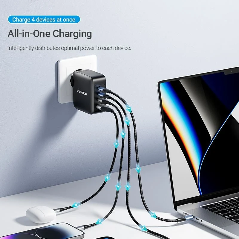 Vention 4-Port USB (C + C + C + A) GaN Charging Kit (140W/140W/30W/30W) EU-Plug - Image 8