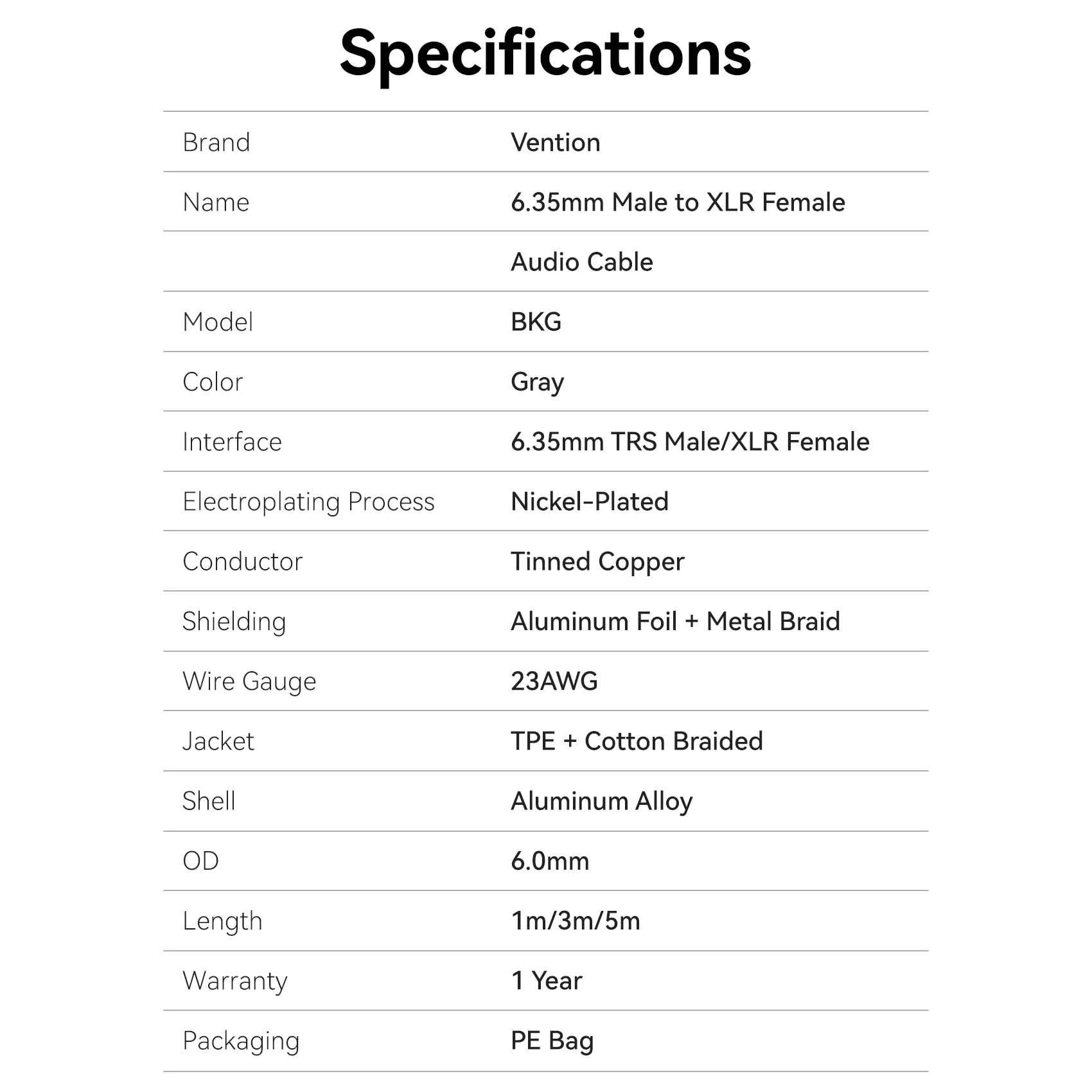 Vention 6.35mm Male to XLR Female Audio Cable - Image 11
