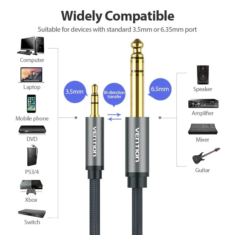 Vention 6.5 to 3.5 Jack Aux Cable Adapter for Speaker Guitar Amplifier TRS Audio Cable Jack 3.5mm to 6.5mm Audio Cable Auxiliar - Image 7