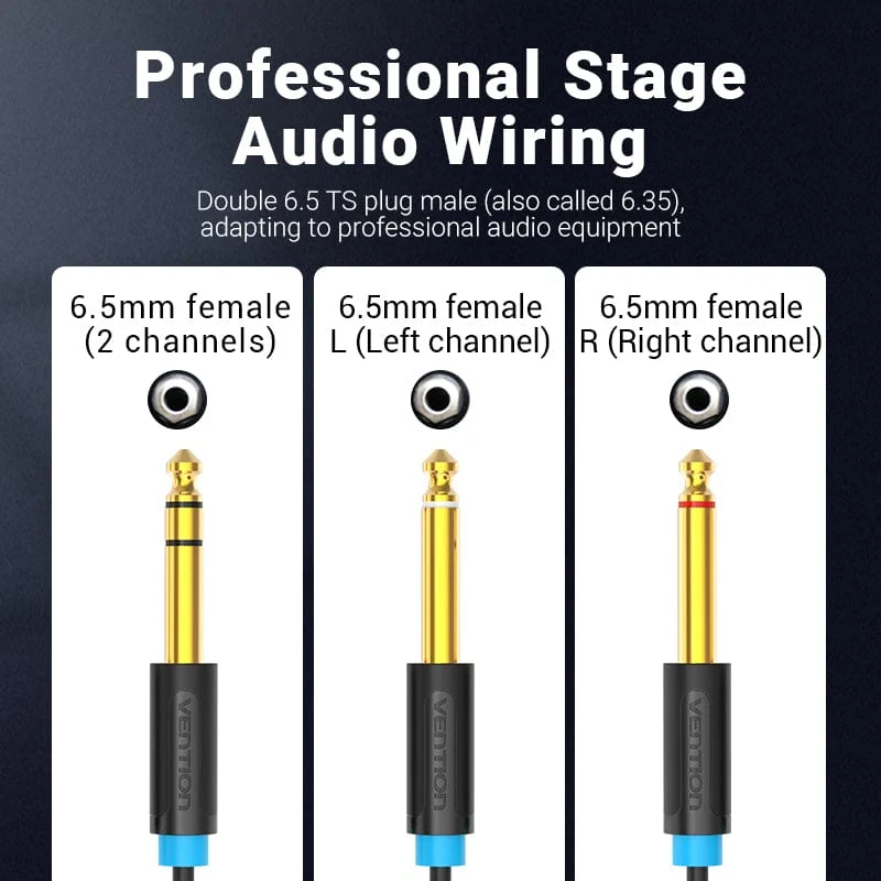 Vention 6.5mm to Double 6.5mm Audio Cable Male to Male Aux Cable for Mixer Speaker Amplifier 6.5 to 6.5 TRS Cable Audio - Image 5