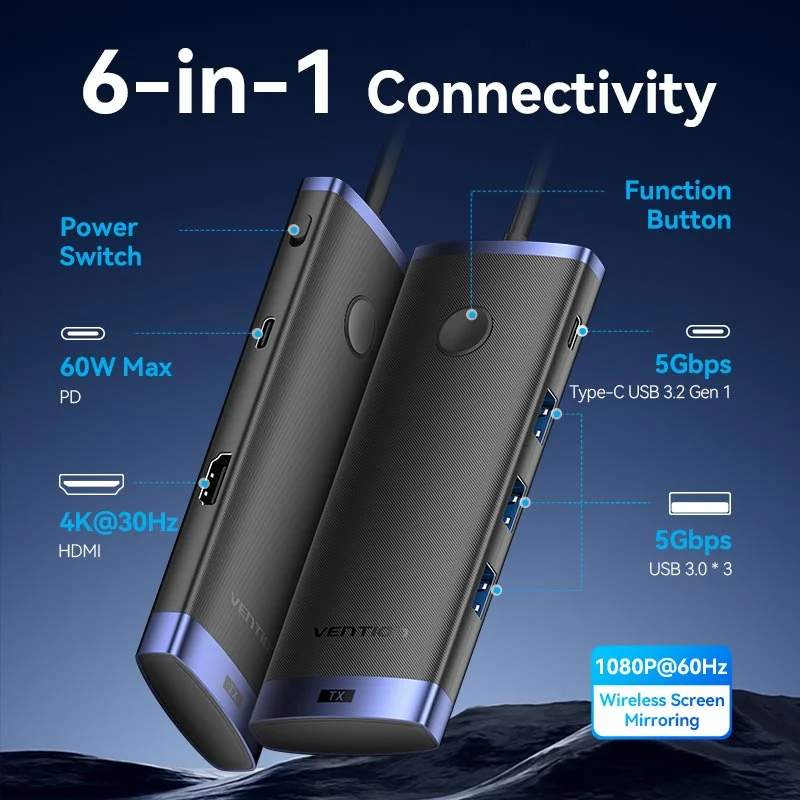 Vention 6-in-1 USB-C Wireless HDMI™ Docking Station - Image 5