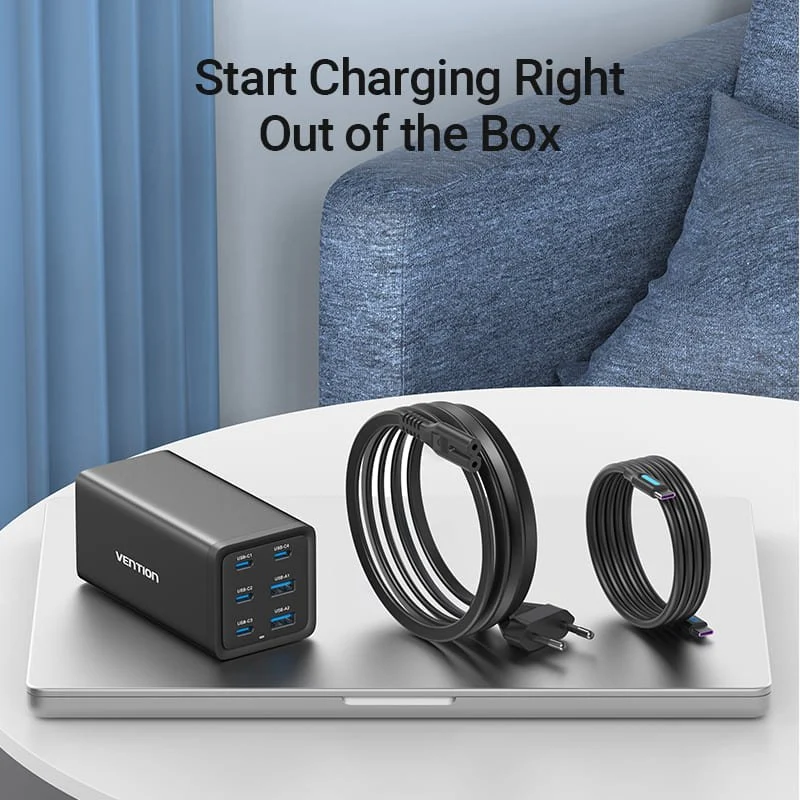 Vention 6-Port USB (C+C+C+C +A+A) Desktop GaN Charger (140W/140W/45W/20W/18W/18W) Plug - Image 10