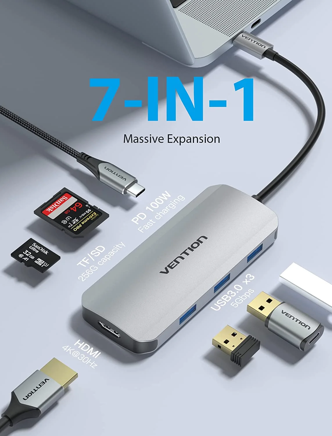 Vention 7-in-1 USB-C Docking Station - Image 3
