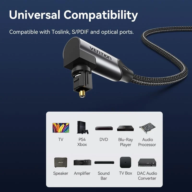 Vention 90-Degree Optical Audio Cable 0.5/1/1.5/2/3/5/10M Black Aluminum Alloy Type - Image 10