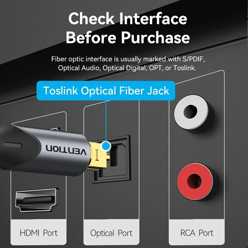 Vention 90-Degree Optical Audio Cable 0.5/1/1.5/2/3/5/10M Black Aluminum Alloy Type - Image 11