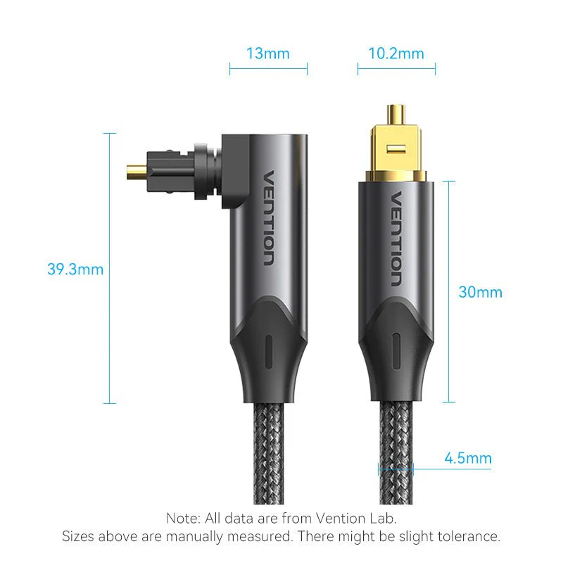 Vention 90-Degree Optical Audio Cable 0.5/1/1.5/2/3/5/10M Black Aluminum Alloy Type - Image 13
