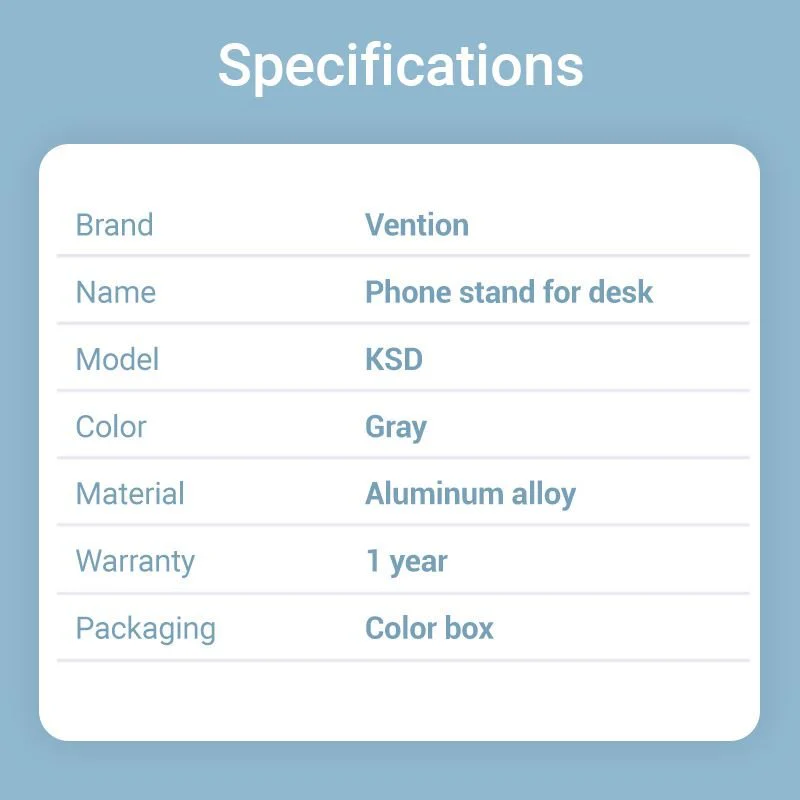 Vention Articulating Desk Phone Stand with 360° Rotatable Base Gray Aluminium Alloy Type - Image 13