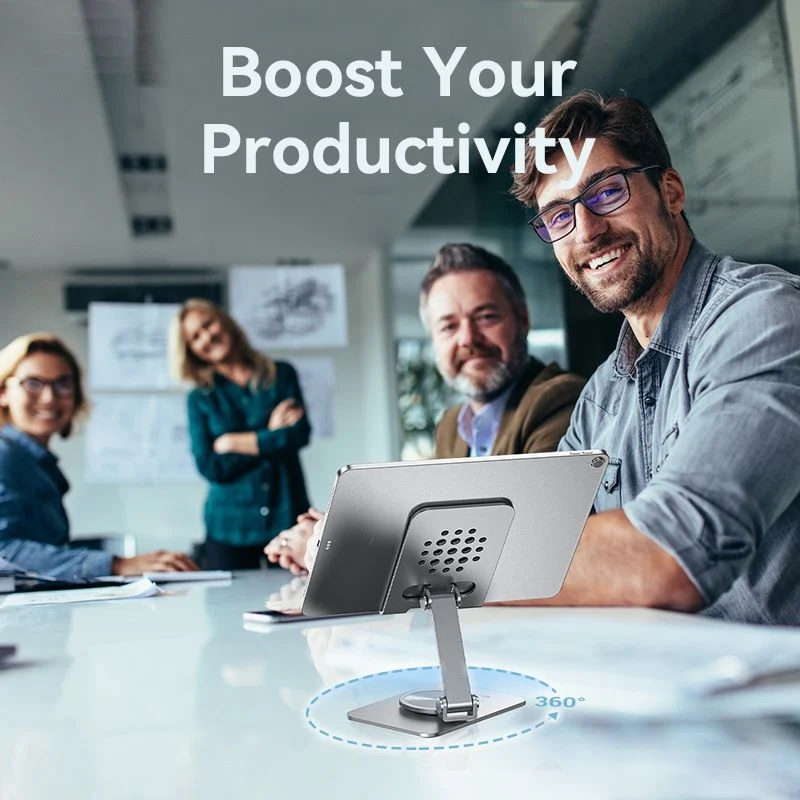 Vention Articulating Desk Phone Stand with 360° Rotatable Base Gray Aluminium Alloy Type - Image 4