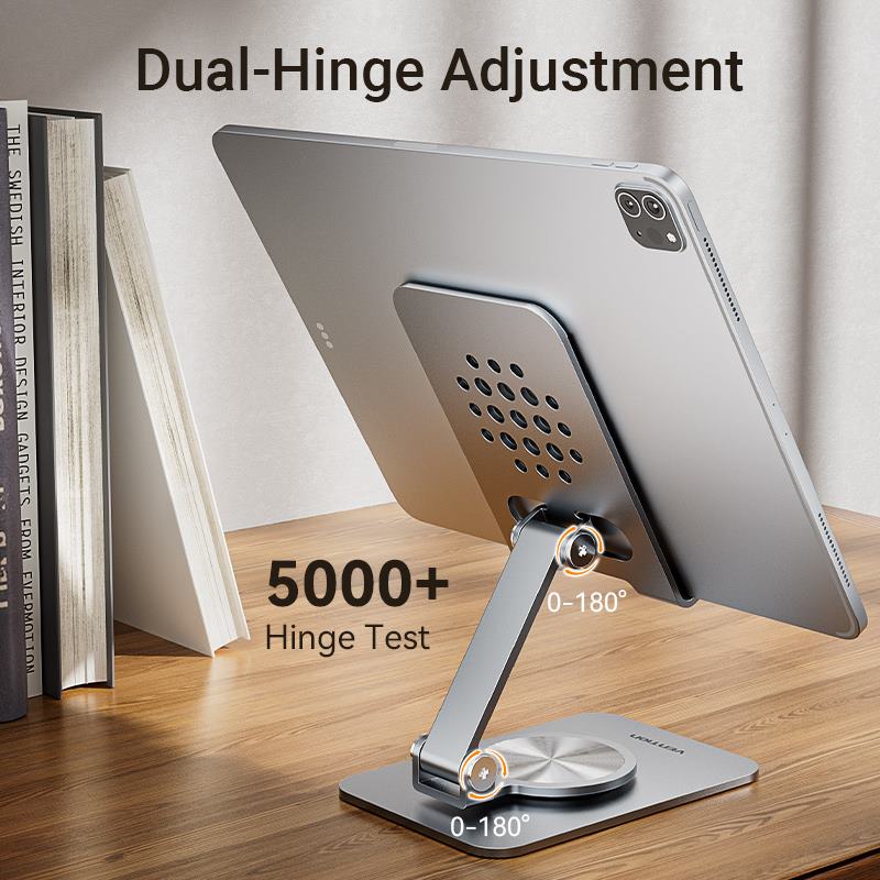 Vention Articulating Desk Phone Stand with 360° Rotatable Base Gray Aluminium Alloy Type - Image 6