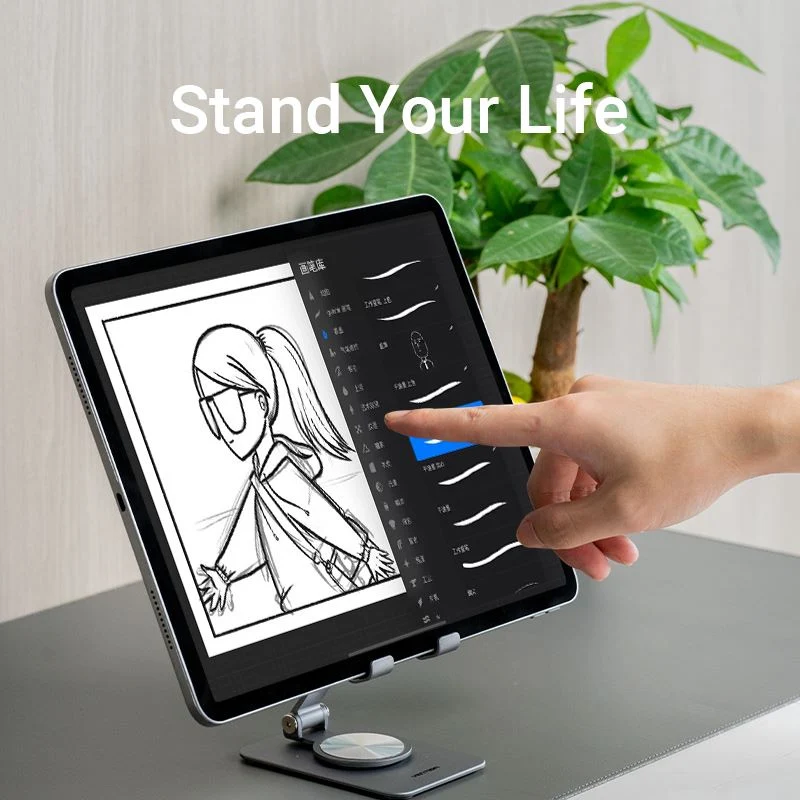 Vention Articulating Desk Phone Stand with 360° Rotatable Base Gray Aluminium Alloy Type - Image 8
