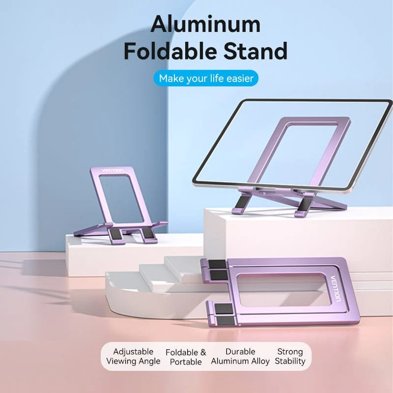 Vention Portable Cell Phone Stand Holder for Desk Aluminum Alloy Type Gray - Image 4