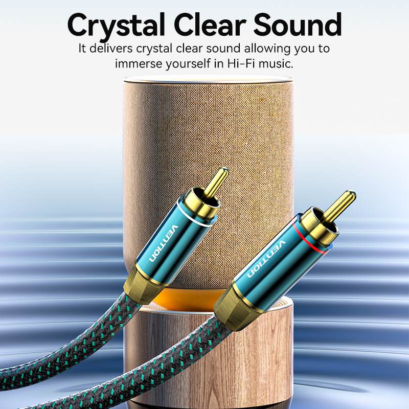Vention Cotton Braided 2RCA Male to 2RCA Male Audio Cable 0.5/1/1.5/2/3/5/8/10M Green Copper Type - Image 3